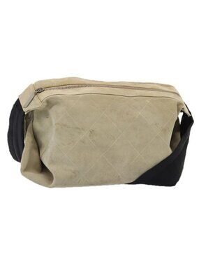 Authentic CHANEL Matelasse Shoulder Bag Suede nylon Beige Black Silver CC